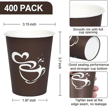 400 Count 8 oz Paper Coffee Cups, Disposable Drinking Cups for Hot or Cold Beverage, 8 ounce Brown Coffee Cups for Party, Business, Travel, Picnic
