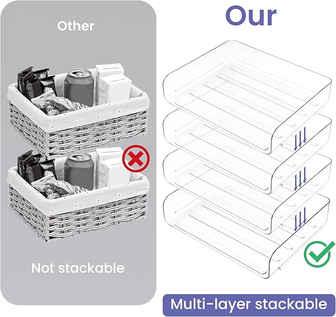 Tomorotec Desk Letter Tray Set, A4 Size Clear PET Stackable Document Organizer Office Desktop File Paper Holder Book Storage Rack Side Load Anti-Skid Stacking Support Convex Bottom (2X Landscape)