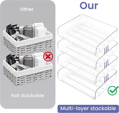 Tomorotec Desk Letter Tray Set, A4 Size Clear PET Stackable Document Organizer Office Desktop File Paper Holder Book Storage Rack Side Load Anti-Skid Stacking Support Convex Bottom (2X Landscape)