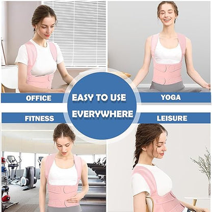 Back Brace Posture Corrector for Women,Adjustable Full Back Support and Shoulder Straightener,for Back Pain Relief,Hunchback Correction,Scoliosis,Thoracic Spine,Posture Trainer（Pink/Medium)