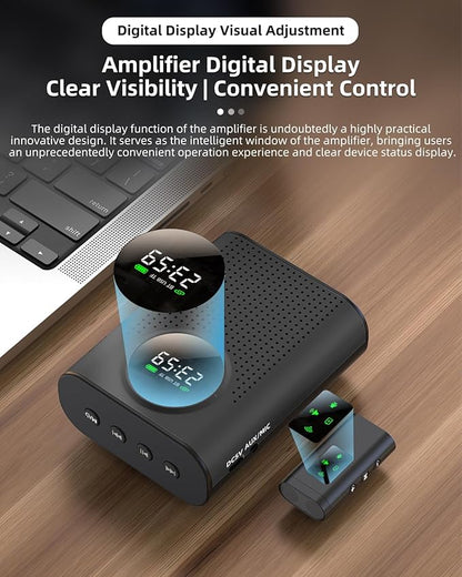 Rechargeable Voice Amplifier Wireless Microphone for Teachers Classroom, Mini Lavalier Lapel Mic Clip Magnetic, Portable Bluetooth Speaker with LED Display for Class, Tour Guide, Coaches, Black