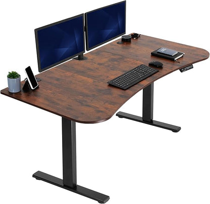 VIVO Electric 63 x 32 in Rustic Standing Desk, Memory Height Adjustment, 1B Series, Vintage Brown Top Black Frame, DESK-KIT-1B1N