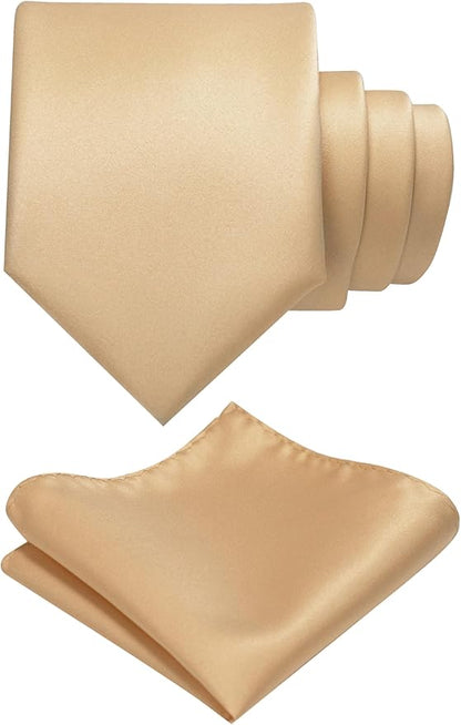 RBOCOTT Solid Color Tie and Pocket Square Hankerchief with Lapel Pin Set for Men