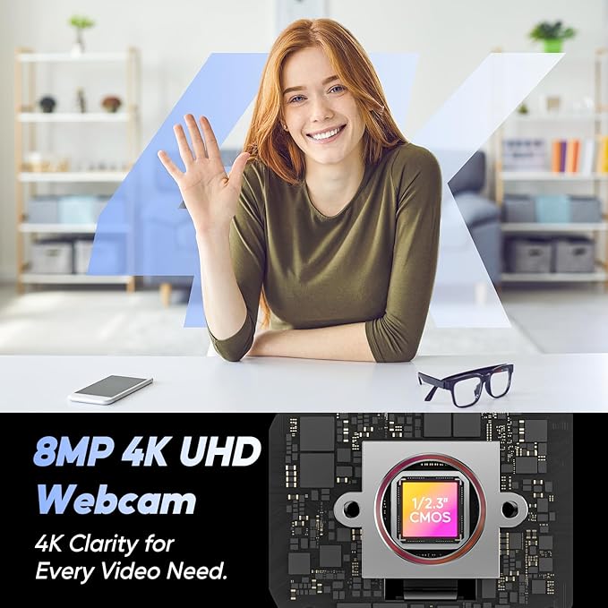 Nisheng 4K Webcam, AutoFocus USB Camera with Dual AI Noise-Cancelling Mics, 4K Webcam for PC with Privacy Cover, Plug & Play Web Camera for Zoom/Teams/Meet/Xbox/OBS