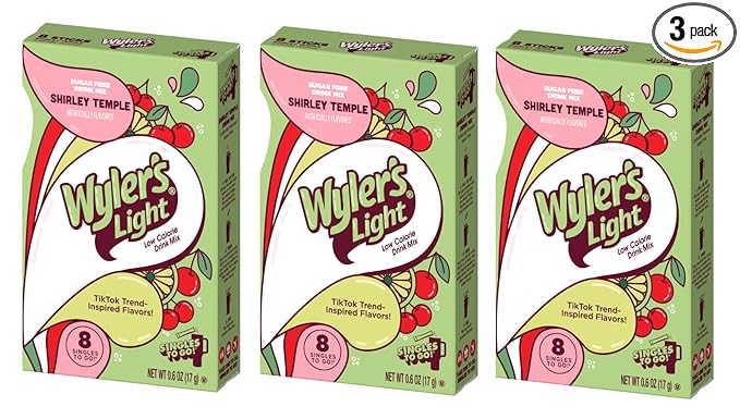 Wyler's Light Shirley Temple - Singles to Go Powdered Drink Mix - Pack of 3-8 Per Box 24 Total Servings - Delicious Tasting Shirley Temple Flavor
