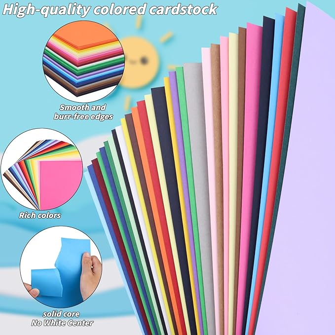 300 Sheets Lightweight Construction Paper, 8.5” x 11” Colored Art Cardstock, 120gsm 32lb 30 Colors Card Stock Printer Paper Scrapbooking Supplies for Kids Scrapbook School Office Printing DIY Craft
