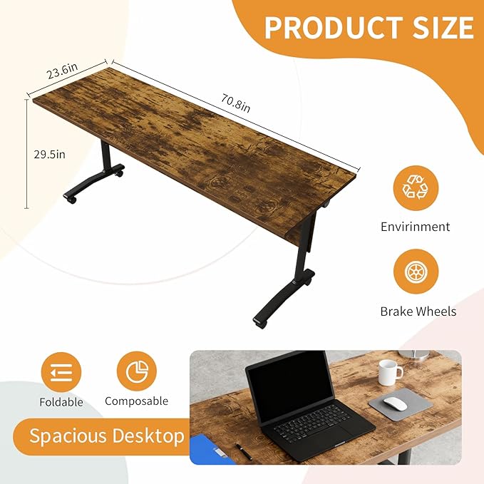Conference Table, Folding Conference Room Table Meeting Tables, Flip Top Training Table Foldable Conference Tables with Wheels for Office, Conference Room, School (2 Pack B, 70.8 x 23.6 x 29.5 inch)