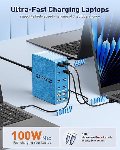 USB Charging Station (600W),12-Port USB C Charger Block with Dual 100W PD USB-C Fast Charging Station Hub for MacBook Pro/Air/All iPad Phone 17/16 15/14/13/Pro Max/Samsung Galaxy Note(Blue)