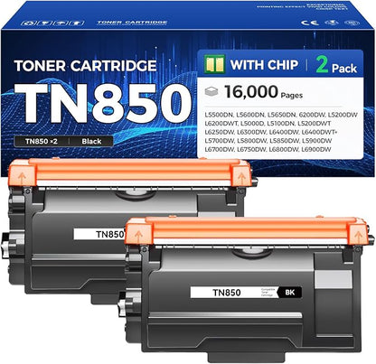 TN850 Toner Cartridge High Yield Black 2-Pack Compatible with Brother TN-850 TN880 TN820 TN890 HL-L6200DW L6200DWT L5200DW L5100DN L6400DW MFC-L5800DW L5700DW L6700DW L6800DW DCP-L5600DN Printer Ink