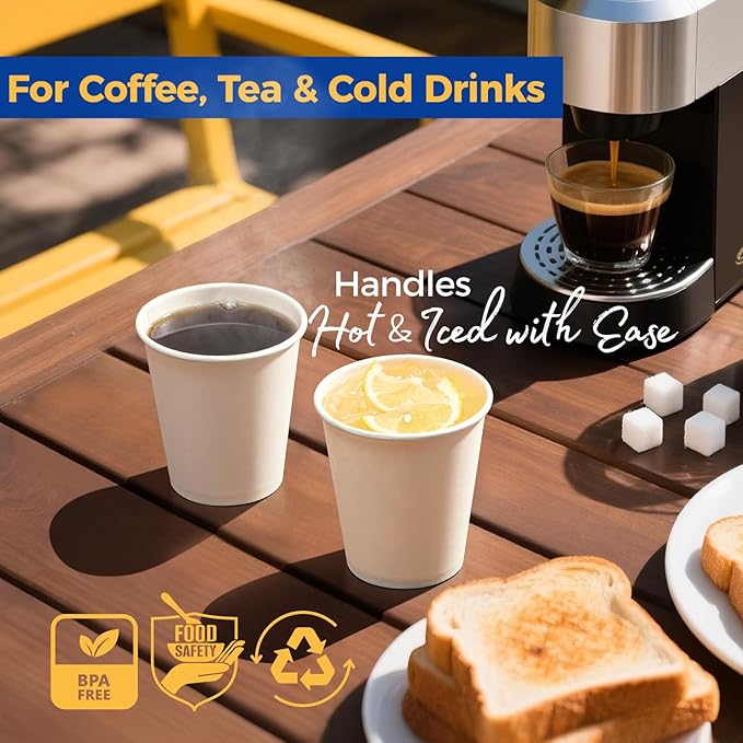 Fit Meal Prep 500 Pack 10 oz Disposable Paper Coffee Cups, Premium White Hot Cups for Hot/Cold Beverage, Durable Thickened Paper Cup Bulk for Party, Office, Bussines, Home, Bistros, Events