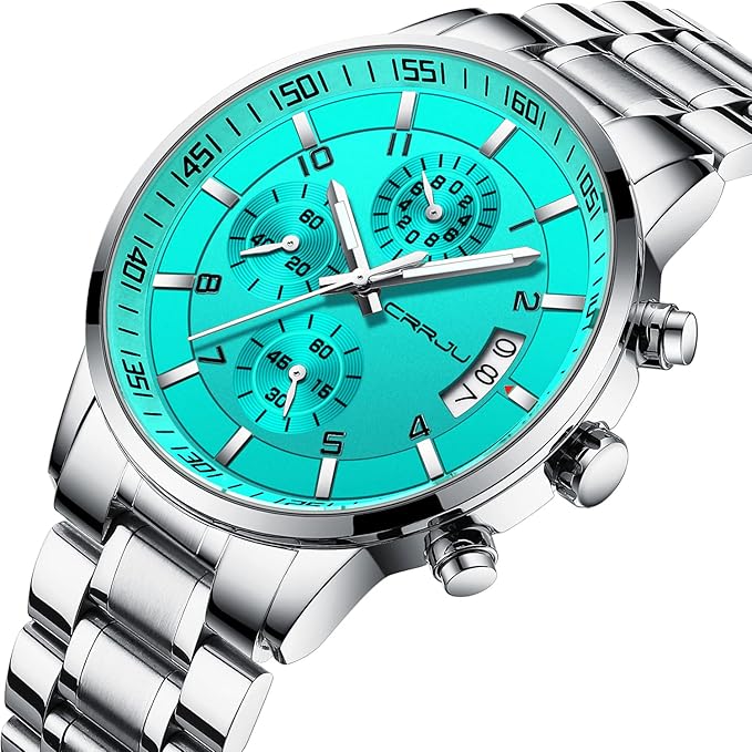 CRRJU Men's Fashion Stainless Steel Watches Date Waterproof Chronograph Wristwatches,Black Steel Band Waterproof Quartz Watch for Men