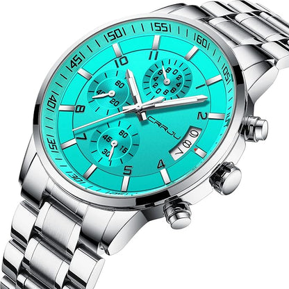 CRRJU Men's Fashion Stainless Steel Watches Date Waterproof Chronograph Wristwatches,Black Steel Band Waterproof Quartz Watch for Men