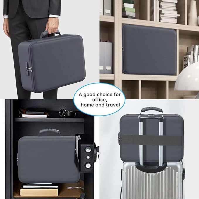 ENGPOW 5200°F Fireproof Document Bag with Lock, Upgraded Heat Insulated Fireproof＆Waterproof Box 8 Layers Document Organizer, Portable Home Travel Safe Storage Box for Important Files, Laptop, Gray