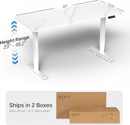 VIVO Electric Dry Erase 60 x 24 in Standing Desk, Memory Height Adjustment, 1B Series, White Marble Pattern Top, White Frame, DESK-KIT-1W6WM