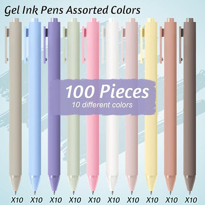 Crtiin 100 Pcs Gel Ink Pens Bulk, Black Ink 0.5mm Fine Point Retractable Pen Smooth Writing Office School Supplies for Teacher Server Operation Christmas Charity Donation Thanksgiving (Pastel Colors)