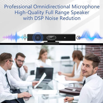 Conference Room Camera, 3-in-1, 1080p Full HD Webcam with Microphone and Speaker, USB Plug and Play, Wide Angle Video Conference Camera for Desktop, Laptop, Mac, PC (Black)
