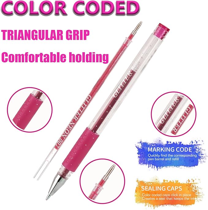 72 Pack Glitter Gel Pens, 36 Colored Gel Pen with 36 Refills,40% More Ink Write Smooth for Adults Coloring Books Drawing Doodling Scrapbooks Bullet Journaling