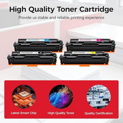 055H Toner Cartridge Set 4-Pack Black Cyan Yellow Magenta Compatible with Canon 055 CRG-055 055H Toner for Canon Color imageCLASS MF743Cdw MF741Cdw MF745Cdw MF746Cdw LBP664Cdw Printer Ink MF743 MF741
