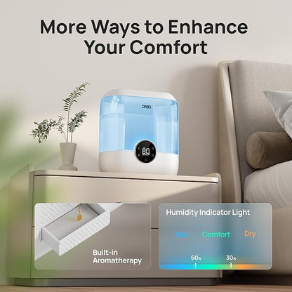 Dreo Humidifiers for Bedroom, 6L Top Fill Quiet Supersized Cool Mist Humidifier for Large Room, 60 Hour Runtime, Ultrasonic Humidifiers for Home, Baby, Plant, Indoor, Night Light, Blue
