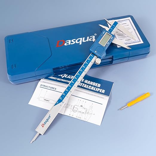 Dasqua Left-Handed Digital Caliper 0-8"/200mm Stainless Steel with Large LCD Screen, Dual Reading in/mm, Accuracy ±0.0015"/0.03mm, Resolution 0.0005"/0.01mm, High Precision Caliper Measuring Tool