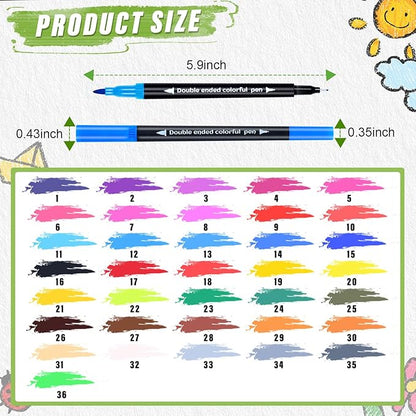 36 Colors Brush & Fine Dual Tip Art Markers Set for Adult Kids Coloring, Dual Tip Colored Pens Markers Quick Drying Without Fading ,Water Based Marker for Painting,Calligraphy, Doodling Journal