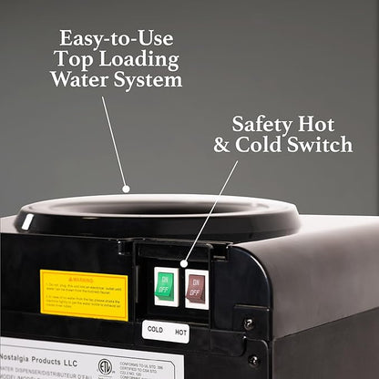 Igloo Top Loading Water Cooler – Hot & Cold Dispenser – Black & Stainless Steel, Holds 3 & 5 Gallon Jugs, Child Safety Lock – for Homes, Kitchens, Offices, Dorms