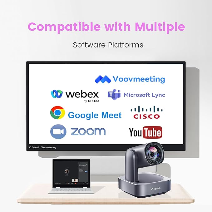 All-in-One PTZ 4K Conference Room Camera System with Bluetooth Speakerphone 12X Optical Zoom HDMI Wide View Angle Lens Works with Zoom Webex for Large Meeting Room