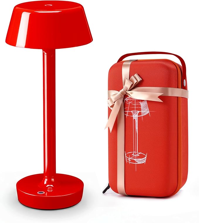 Cordless Rechargeable Table Lamp with Power Charger,Portable LED Desk Lamp,5000mAh Battery Operated,2700K-5700K Tunable,Stepless Touch Dimming for Bedroom Bedside Outdoor Camping,Red