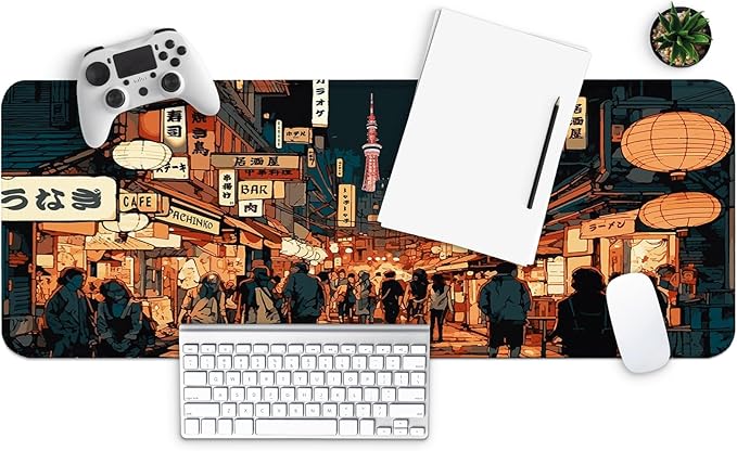 MAY FLOWER Large Gaming Mouse Pad, Full Keyboard Mat, Long Laptop Mousepad, Computer Mouse Mat for Home and Office, Anti-Slip Rubber Base, 31.5 x 11.8 Inches (Japan Street)
