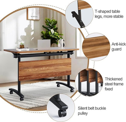 Conference Room Table with Flip-Top Design for Dynamic Meetings, Business Table Computer Desk with Heavy-Duty Frame,Foldable Seminar Meeting Tables for Home Office (6, C, 47.2IN)