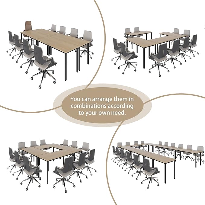 Bonzy Home Conference Tables 20ft Office Computer Desk for Meeting Room Study Writing Printer Podcast Table for 24 People Modern Natural 10PCS 236.2"x47.2"x29.5"