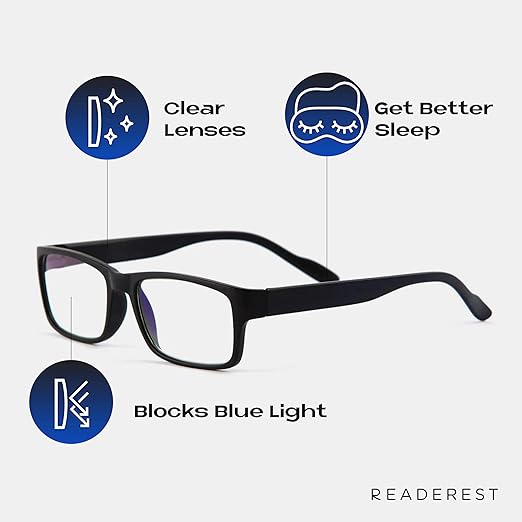 Readerest Blue Light Blocking Glasses – Computer Eyewear, UV Protection, Eye Strain & Glare Reduction, Lightweight Frame