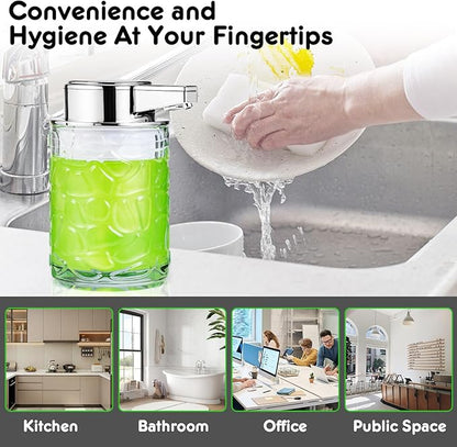 Automatic Touchless Soap Dispenser, Glass Sensor Hand Sanitizer Dispenser with 1800mAh Rechargeable Battery, Waterproof Design for Kitchen & Bathroom (Silver Foam Type)