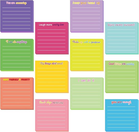 Yinder 12 Pcs Employee Appreciation Sticky Notes Xmas Gift Bulk Motivation Note Pads Mini Inspirational Note Gift for Teacher Nurse Staff Coworker Office Supply 3 x 3'' (Inspirational,Dark Color)