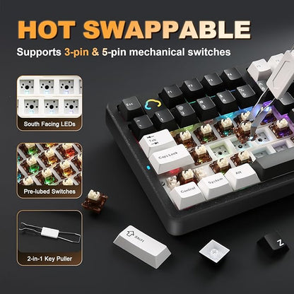 YUNZII AL98 QMK/VIA Wireless Mechanical Gaming Keyboard,Full Aluminum,BT/2.4G/USB-C, Pre-Lubed Hot Swappable Gasket Mount 1800 Layout,RGB Backlit for Win/Mac (Black, Cocoa Cream V2 Switch)