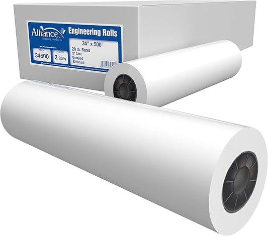Alliance Wide Format Paper Rolls Bond Engineering (20lb | 2 Rolls, 34 In x 500 Ft | 3" Core)