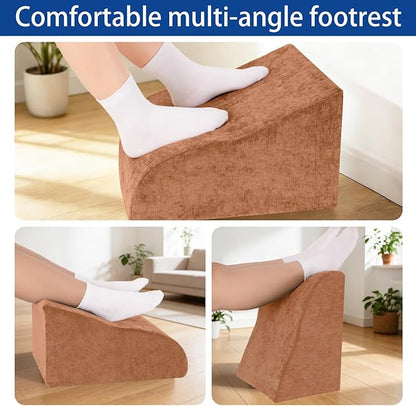 Foot Rest for Under Desk at Work, Ergonomic Under Desk Footrest with Washable Cover for Office, Home & Gaming Leg Elevation Pillow Brown