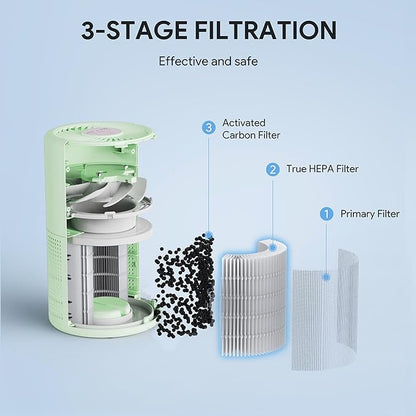 FULMINARE Air Purifiers for Bedroom H13 True HEPA Air Filter, Quiet Air Cleaner With Night Light, Portable Small Air Purifier for Home, Office, Living Room (Green)