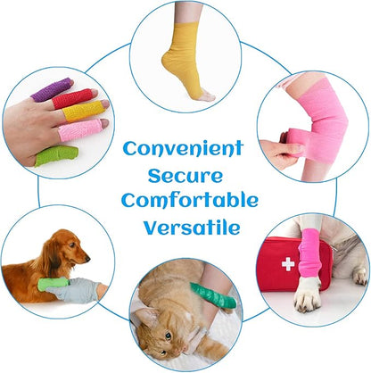 24 Pack Self Adhesive Bandage Wrap 2 Inch, Athletic Elastic Non Woven Cohesive Bandage for Sports, First Aid Medical, Wrist, Ankle Sprains, Swelling and Vet Wrap (Hot Pink)