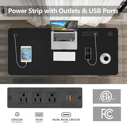 Electric Standing Desk 71 x 27 Inches Adjustable Height Sit Stand Up Desk for Home Office Computer Workstation with 2 USB Ports 3 AC Power Outlets Memory Preset and Wheels, Black