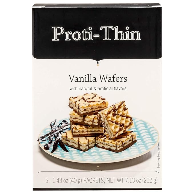 Proti-Thin High Protein Vanilla Wafer Squares, 15g Protein, Low Calorie, Low Sugar, Aspartame Free, Diet Wafer Bars, Healthy Snack, 2 Wafers per Serving, 5 Count Box (Pack of 2)