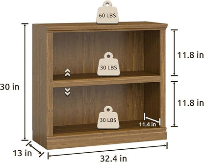 Bookcase, 2 Tiers S Bookshelf Open Storage Organization, Floor Standing Indoor Furniture Book Case for Library Office Living Room Bedroom, Vintage Oak - 2 Tier