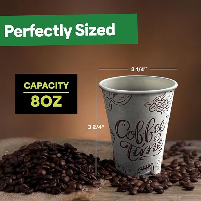 EconoHome 8 oz 1000 Pack Disposable Coffee Paper Cups - Paper Cups for Hot and Cold Drinks, Tea, Water, and Juice