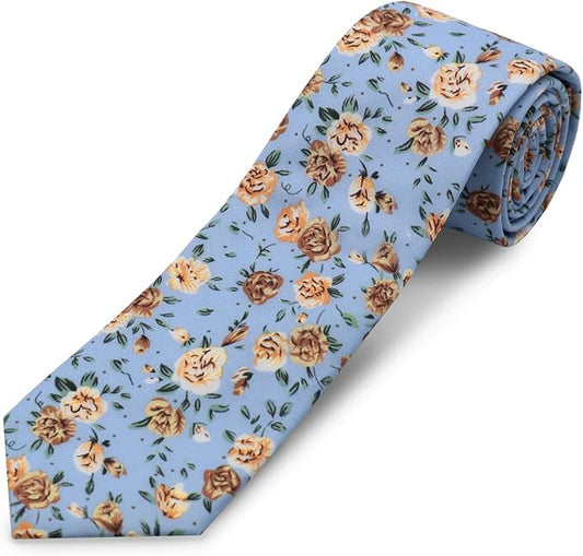Cotton Floral Ties for Men 2.76" Men's Skinny Tie Linen Flower Printed Neck Tie for Wedding Dating Party