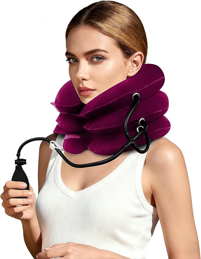Neck Stretcher,Inflatable Cervical Traction Neck Device,Neck Relief Tool,Adjustable Cervical Brace,Home Use Neck Decompression (Red)