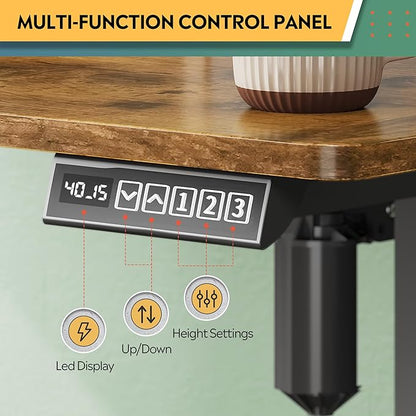 DEVAISE 55×28 Inch Electric Standing Desk with Drawers, Computer Desk with 3 Adjustable Height, Storage Shelf, Built-in USB Outlets and Memory Preset, Sit to Stand Desk for Home Office, Rustic Brown