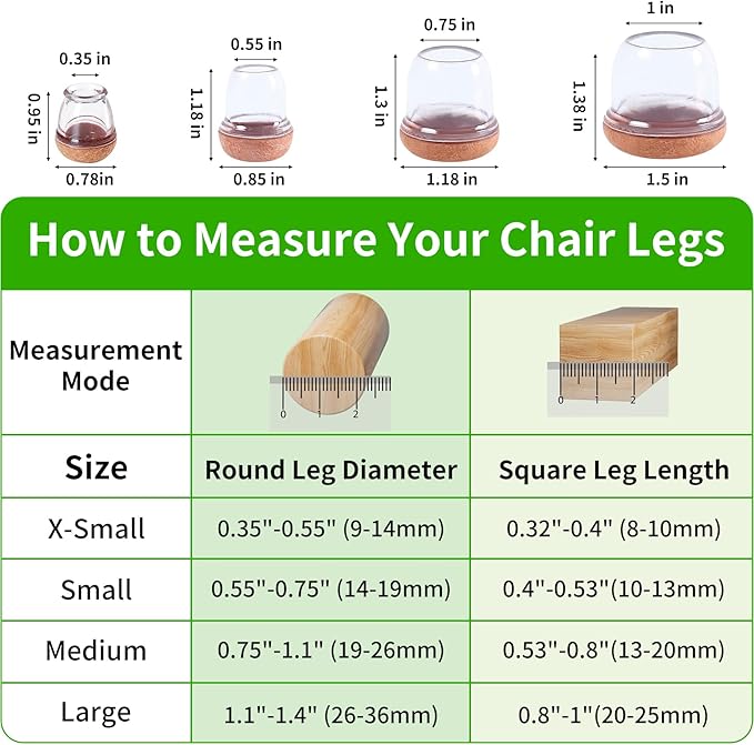 8 Pcs Extra Small Chair Leg Floor Protectors with Felt Pad - Furniture Pads for Hardwood Floors - Round Silicone Stool Cover Caps - Anti - Scratch and Reduce Noise(Clear, Fit: 0.35"~0.55") | Furniture Cups - TrueDesk