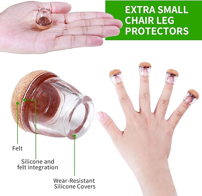 8 Pcs Extra Small Chair Leg Floor Protectors with Felt Pad - Furniture Pads for Hardwood Floors - Round Silicone Stool Cover Caps - Anti - Scratch and Reduce Noise(Clear, Fit: 0.35"~0.55") | Furniture Cups - TrueDesk