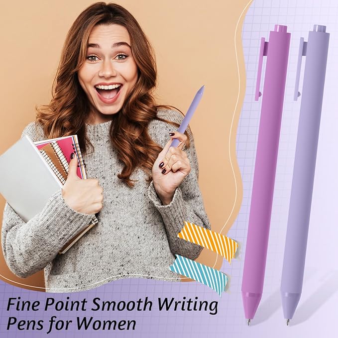 Crtiin 50 Pcs Gel Ink Pens Bulk, Black Ink 0.5mm Fine Point Retractable Pen Smooth Writing Office School Supplies for Teacher Server Operation Christmas Charity Donation Thanksgiving (Purple Series)