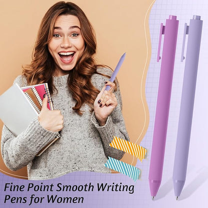 Crtiin 50 Pcs Gel Ink Pens Bulk, Black Ink 0.5mm Fine Point Retractable Pen Smooth Writing Office School Supplies for Teacher Server Operation Christmas Charity Donation Thanksgiving (Purple Series)